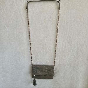 Madison West‎ Gray Woven Faux Vegan Leather Chain Strap Crossbody Purse